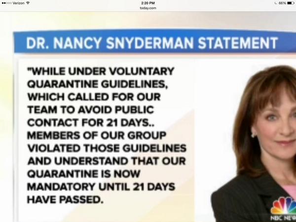 kj_reinhardt's tweet photo. @BlackIrishI @jerodmcdaniel @GoddessofGrain did you see Dr. Snyderman apology for #Ebola breach #ProtocolFailure http://t.co/VdRDLZaaSu