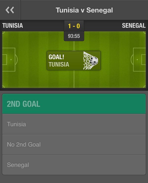 InsideTipping's tweet photo. BOOOM!!! IN-PLAY!!!

Tunisia 0.5 Sengal lands at 2/1. 

Who was on? We love a last minute winner! http://t.co/rvQu4P4Cjw
