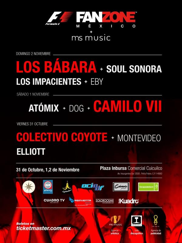 Alexbtko's tweet photo. No sólo escucharás motores en @F1FanZoneMexico #Cartelmsmusic 
@losbabara @CamiloVIImx @colectivocoyote @soul_sonora http://t.co/yTUkWzbffC