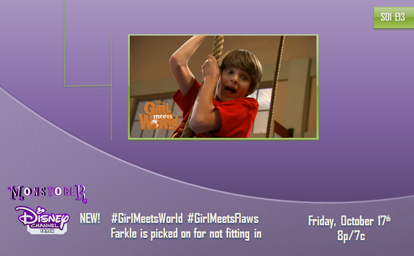 DCSnack's tweet photo. Farkle is picked on for not fitting in in all new #GirlMeetsWorld #GirlMeetsFlaws Friday, October 17th at 8p/7c! http://t.co/U4XaWAV9ZU