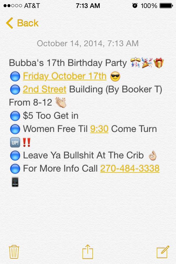 _NOLIAbK60Y's tweet photo. Ayeeee 📢 Itss Goin Down Friday 🎉🎊 Be There 💯 #17thBirthdayParty http://t.co/0RdOjrIJ1Y