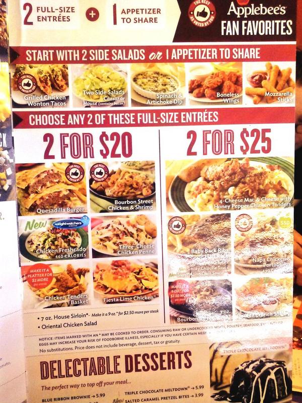 Applebees Restaurant Menu Prices