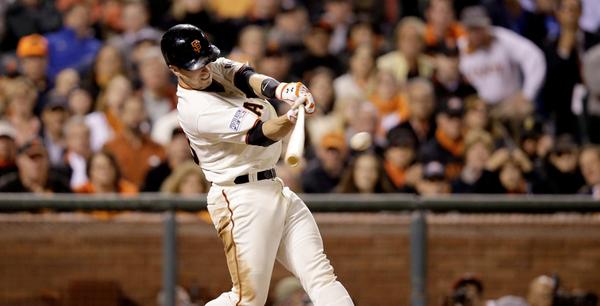 Cut4's tweet image. Followers to RETWEET can win a @BusterPosey bat. #NLCS