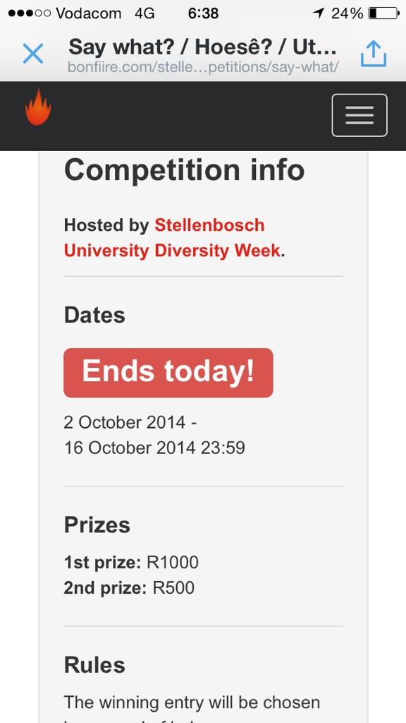 #lastchance to win R1k with your blog #saywhat?! Closes midnite 2day 16/10 bonfiire.com/stellenbosch/c… #matiesdiversity