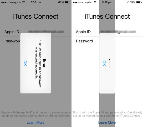 Nikolsky2's tweet image. Open #itunesConnect, rotate to landscape. Tap Sign In. Rotate. Watch #UIAlertController #autolayout #bug #ios #8.0.2