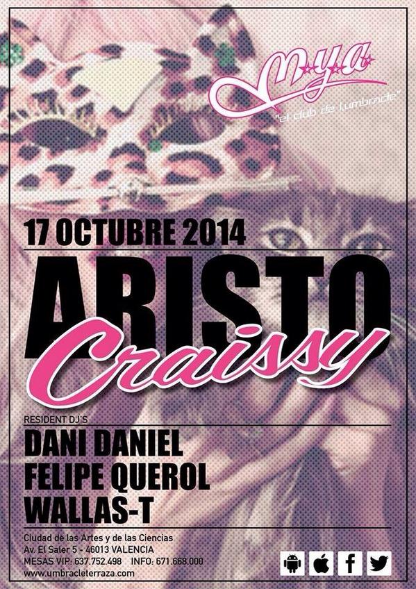 FelipeQuerol's tweet photo. Vie17 @MyaUmbracle @danidanieldj @BambooArtSound #WallasT #AristoCraissy
Sáb18 @DiscotecaMya @SubmissionDj #WallasT http://t.co/RqU8Eog9jk