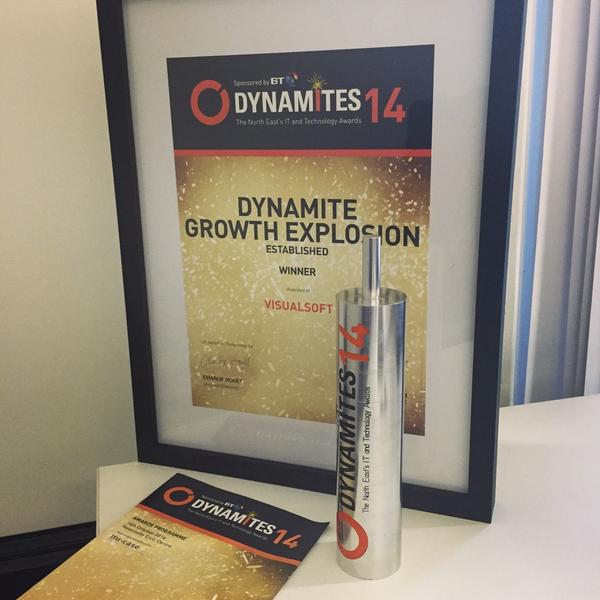 Visualsoft's tweet photo. Thrilled to have picked up the Growth Explosion Award at the @dynamonortheast Dynamites Awards! #dynamites14 http://t.co/VgQrpTMyyD