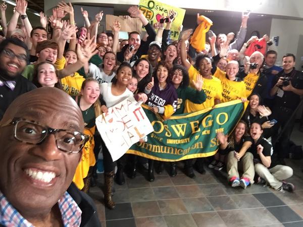 MarkSlytn's tweet photo. Welcome back! RT @alroker: On campus this am @sunyoswego for @wakeupwithal and @TODAYshow #louodonnellmediasummit http://t.co/TAnXQYaOBV