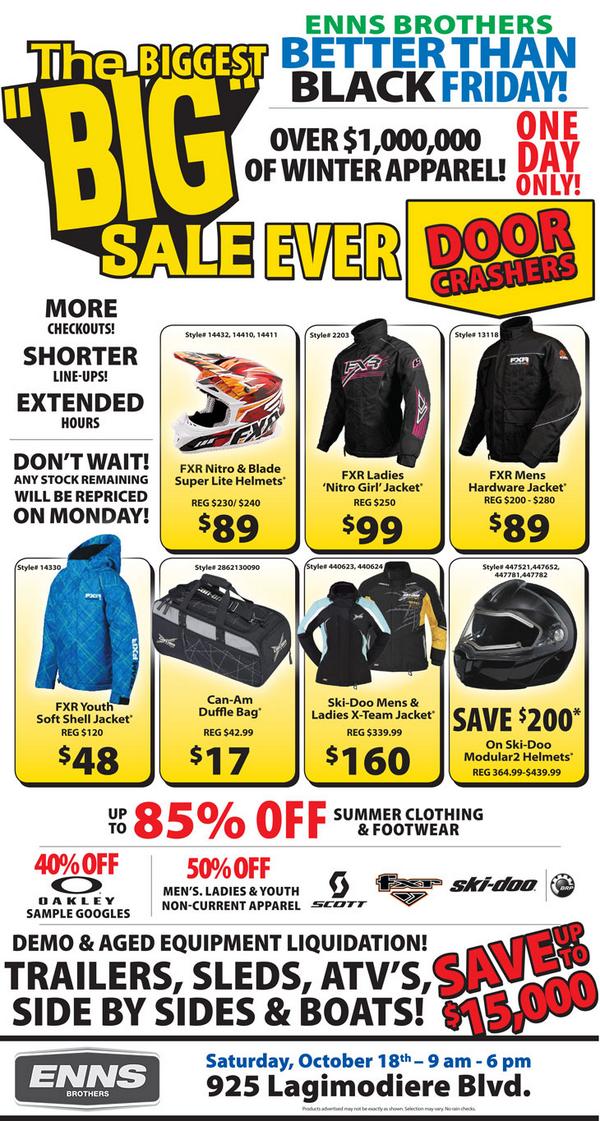 ennsbros's tweet photo. The BIG SALE is this Saturday from 9am-6pm at our 925 Lagimodiere location.  Don't miss out on the great deals! http://t.co/AdfyDSGeL1