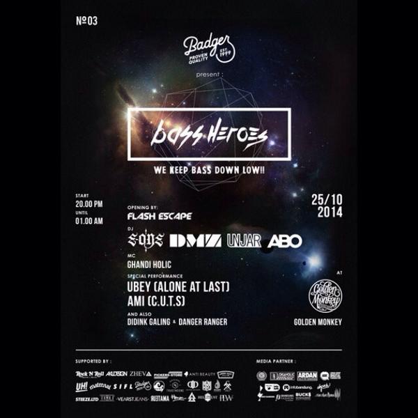 dangerangerock's tweet photo. Guys! Jangan lupa dateng ke #BASSHEROES nya @badgerinvaders hari Sabtu 25 Oktober 2014 di Golden Monkey yah! http://t.co/eGpvzRVs3R