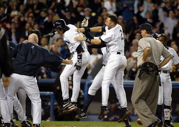 SportsCenter's tweet photo. On this date in 2003, Aaron Boone hit a home run to win Game 7 and send the Yankees to the World Series. #tbt http://t.co/PdCFKzBXog