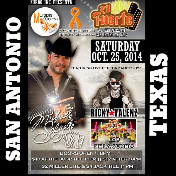 MichaelSalgado_'s tweet photo. Next Saturday / Proximo Sabado oct 25 SAN ANTONIO TX
#CLUBFUERTE
#MICHAELSALGADO
#RICKYVALENZ
#LOSDELACUMBIA http://t.co/9hTDmFh0JI