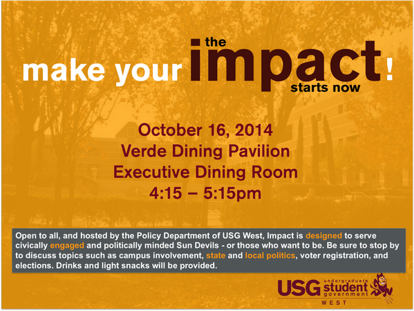 ASU_USGW's tweet photo. Do it. Be the impact on campus. Come and join us at the first Impact meeting today: http://t.co/lpLZuSy7nu http://t.co/OiL8DyxPGf