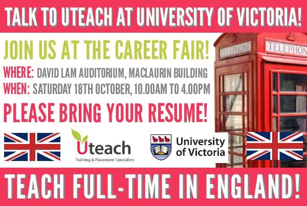 UVicEdSA's tweet photo. @UteachRecruit is coming to the career fair! More opportunities to teach in the UK! http://t.co/9PFEf1IKTs