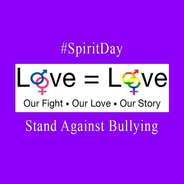 LoveIsLove's tweet photo. #SpiritDay Wear purple &amp; make your profile pics purple. Stand against #bullying &amp; support #LGBT youth. http://t.co/TjmZ3pzmEK
