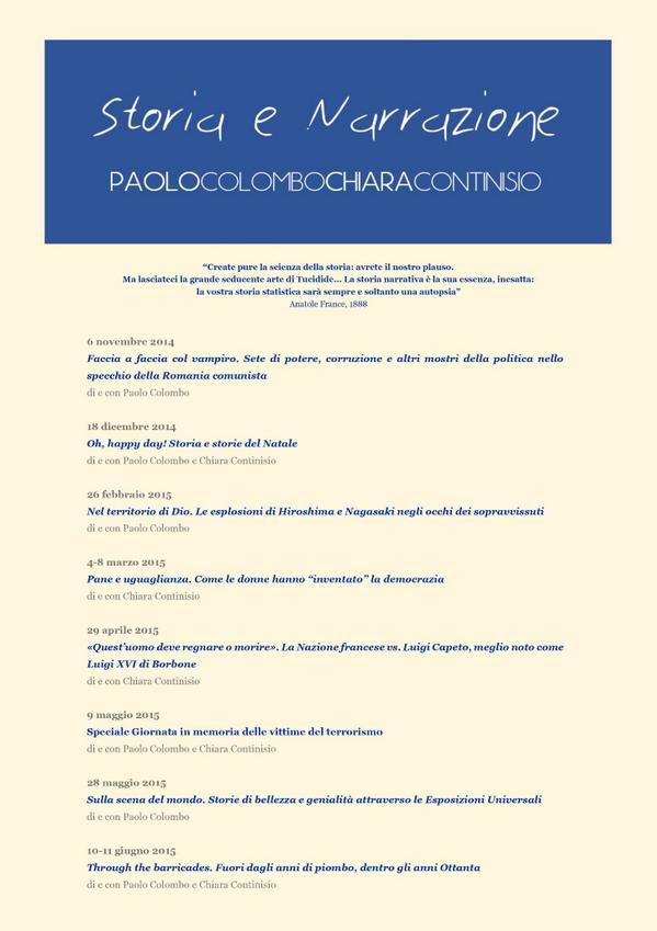 StorENarr's tweet photo. Si ricomincia! Il 6 novembre 2014 torna @StorENarr con un cartellone ricco di sorprese. Ecco il programma @NTAriberto http://t.co/v3AsTGG3ue