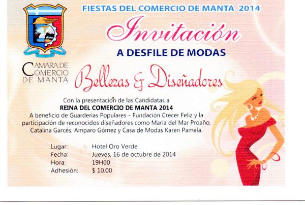CcomercioManta's tweet photo. Hoy es el gran desfile de moda y presentación de las candidatas a Reina del Comercio de Manta . ¡Te esperamos! http://t.co/vRnxPkzp8N