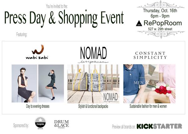 WabiSabiEFC's tweet photo. Today's Press day &amp; trunk show #sustainablefashion with .@WabiSabiEFC .@teessss .@ACSimplicity @RePopRoom 6-9PM http://t.co/LmI1iZmDt5