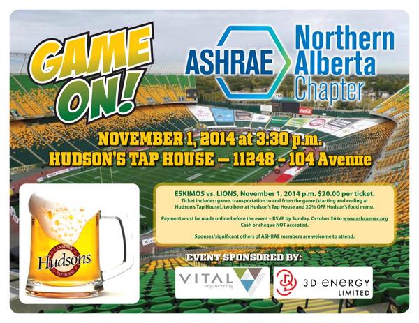 VitalEngCorp's tweet photo. Proud to partner with #ashraenac @HudsonsPub @3DEnergy for #ashraeyea @cfl_esks #GameOn Nov 1. http://t.co/SxPzQfe8ja
