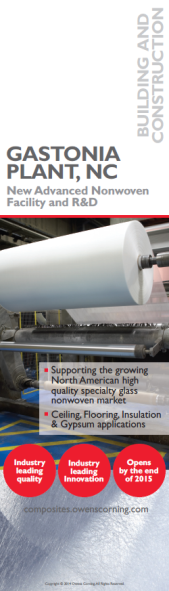 OCF_Composites's tweet photo. Owens Corning Gastonia Plant - new advanced nonwoven facility and R&amp;D. Find out more @the_CAMX in booth 2273 #CAMX14 http://t.co/on8TOkKftE