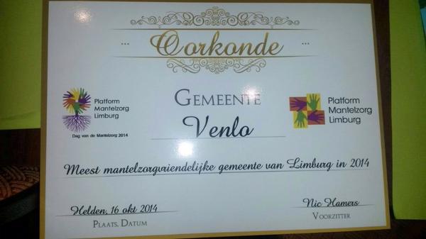 mantelzorgers in Venlo, jullie gemeente is uitgeroepen tot meest mantelzorgvriendelijke gemeente van Limburg!!!