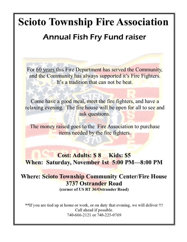 PowellOhio's tweet image. MT @delcoema: Scioto Twp Fire Assoc @STFD370 annual Fish Fry Fundraiser Nov 1 Good Food-Good Company! See flyer