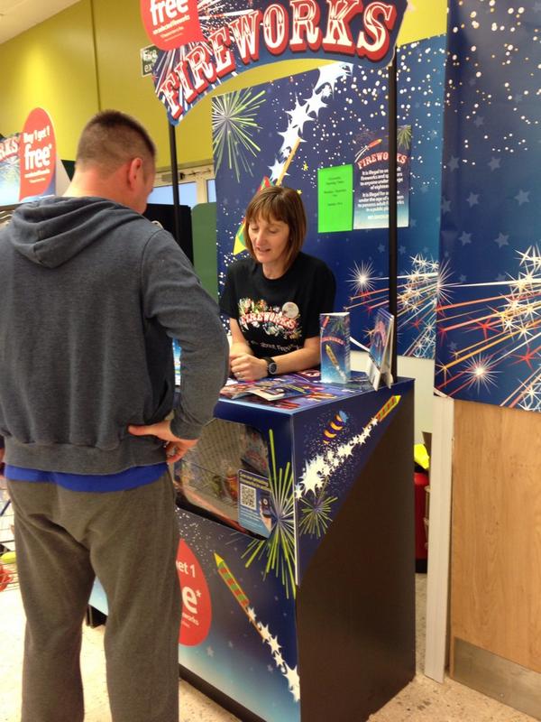 cerysxx's tweet photo. Maria engaging our customers. Great start to sales on fireworks @clivetesco@headcaseymike @beng0805 @StaceyMeredith2 http://t.co/ea9NvuGO57