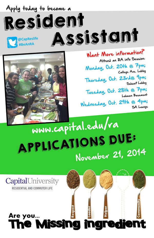 CapReslife's tweet image. RA Applications for the 2015-2016 academic year are now available online! capital.edu/ra #capfam #BeAnRa
