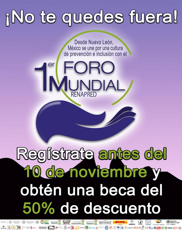 Regístrate y participa en el #ForoMundialRENAPRED y obtén 50% de descuento en la inscripción. goo.gl/l5MD1c