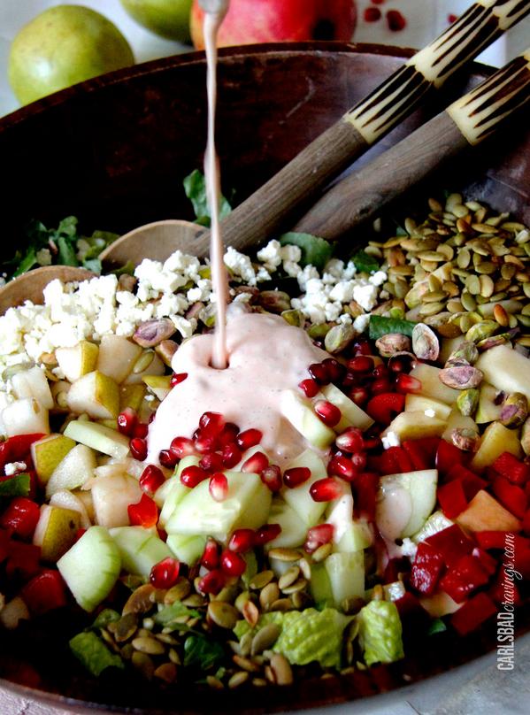 Addicting Pomegranate Pear, Pistachio Salad with Creamy Pomegranate Dressing goo.gl/zTvDAx #cookingforacure
