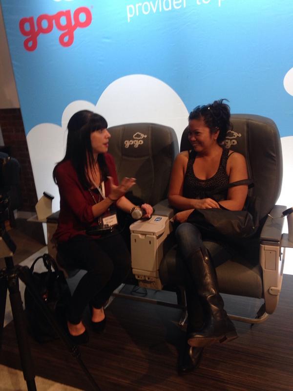 AlleyWire's tweet photo. @OnDeckWithLucy gets comfy at the @Gogo booth at the #getgeeked conference! http://t.co/aKaJhyr8xP