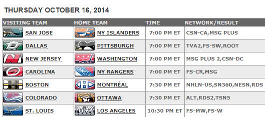 nhl schedule tonight