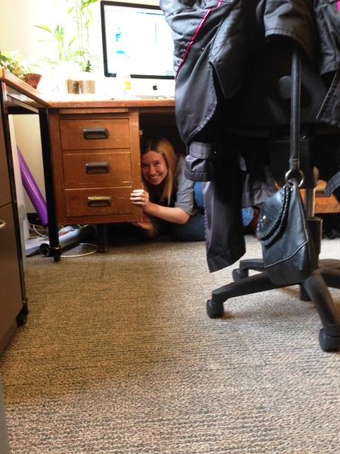 PNSN1's tweet photo. Some other #PNSN crew practiced "#DropCoverHoldOn" at their office. @ShakeOut @waShakeOut #ShakeOut #ShakeOut2014 http://t.co/NLJyHG8kuz