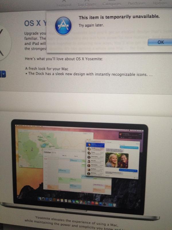 os x yosemite this item is temporarily unavailable