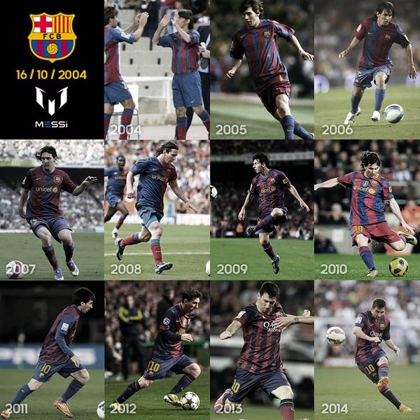 #UnDiaComoHoy pero del 2004 con solo 17 años debutaba Lionel Messi con el Barcelona. '10 años de magia' #Leyenda