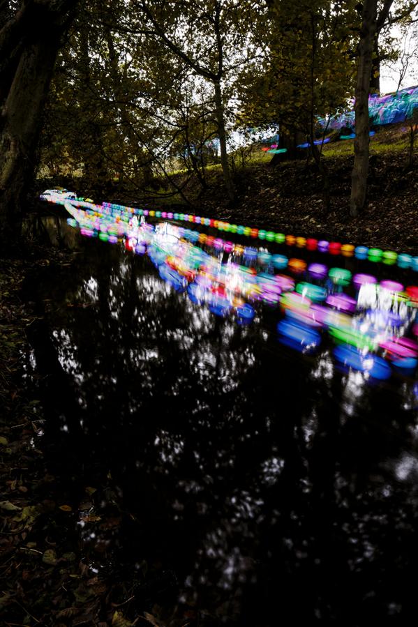DerwentPulse's tweet photo. @DerwentPulse Light Flow streams along the Goit to Calver supported by Curbar School. @artsderbyshire @peakdistrict http://t.co/v5XDvkZ2dD