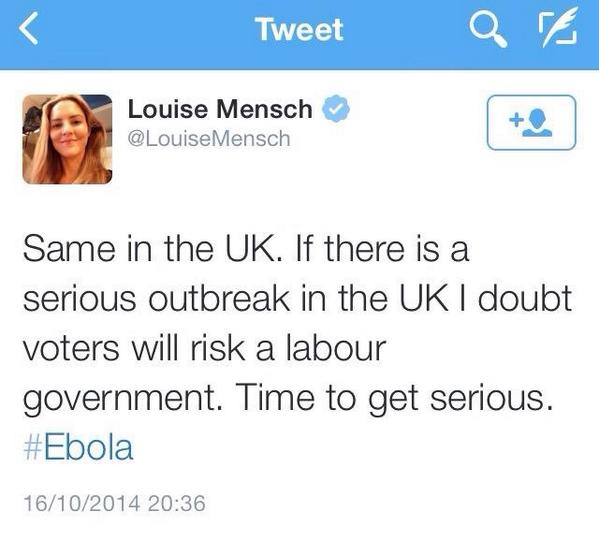 Louise Mensch 'Pins Tory Election Hopes' On Ebola Outbreak B0GU_01CEAAtiel