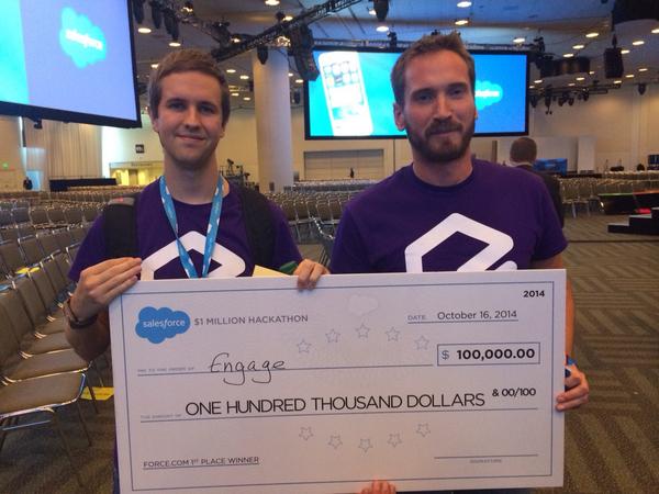 charlieisaacs's tweet photo. Engage! $100k winners #df14hack http://t.co/SX72KQcCN3