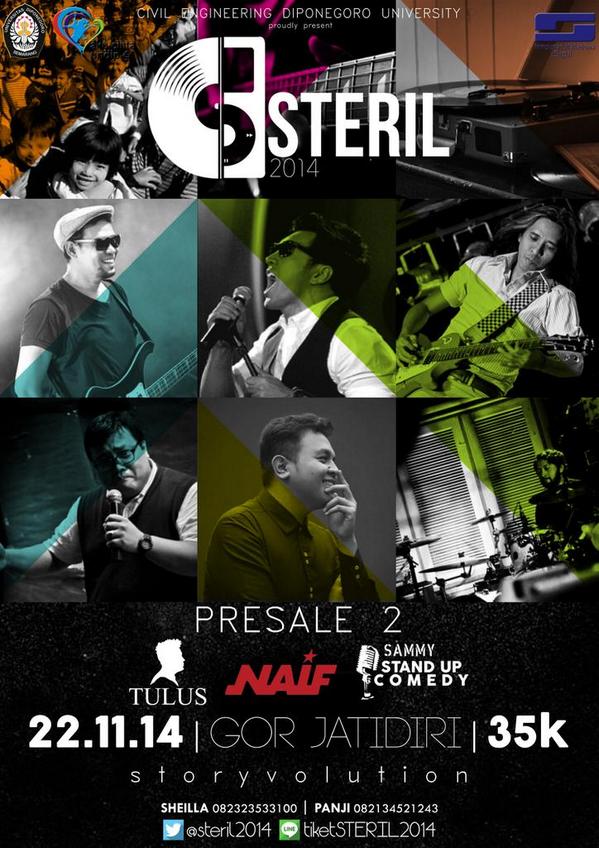 infoUNDIP's tweet image. HMS UNDIP presents @steril2014 | NAIF, Tulus, SammyStandUpComedy | 22Nov14 | LineID: tiketSTERIL2014 |