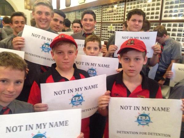 ERAforChange's tweet photo. #detentionfordetention St Joseph's Gregory Terrace #asylumseekers #auspol #studentsmakeaway http://t.co/Rj1g7AWXx5