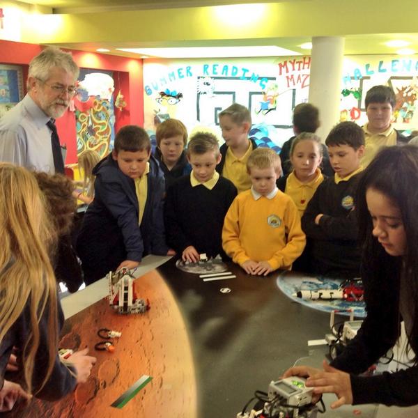 ClubInnov8's tweet photo. Yr 10 @BrynHafrenComp demonstrating the EV3 Space Challenge to teachers and pupils http://t.co/x5Ss9ztbkk