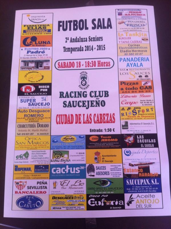 RacingSaucejeno's tweet photo. Mañana jugamos en casa!!! 18:30 @RacingSaucejeno - @cabecensefutsal @FutsalSevilla http://t.co/c5CPs23Agx