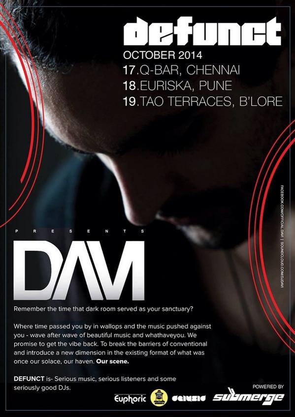 sqprojekt's tweet photo. .@DAVI_US #India Tour

Oct 17: Q Bar, #Chennai
Oct 18: Euriska, #Pune
Oct 18: Tao Terrace, #Bangalore http://t.co/NMKi83B0ar