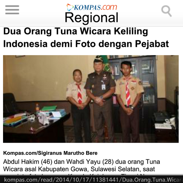 INDONESIAinLOVE's tweet photo. Dua Orang Tuna Wicara ini keliling Indonesia demi foto dengan Pejabat : http://t.co/QblaDKBgzB