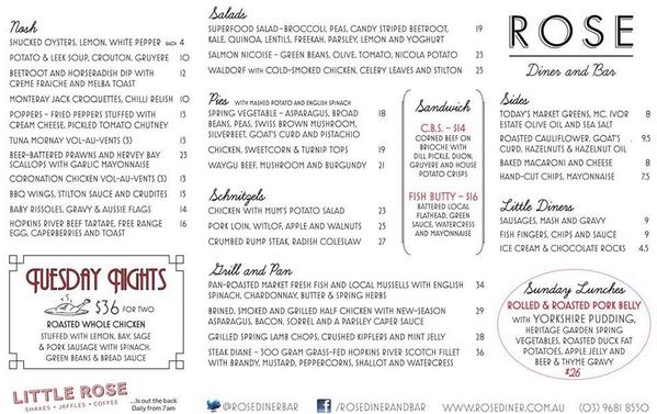 The Diner menu reloaded for spring...
Rissoles rock.