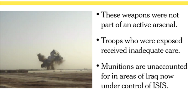 nytimes's tweet photo. During the Iraq War, U.S. troops found aging chemical weapons abandoned years earlier http://t.co/Ig9HWHosZ5 http://t.co/WnP0PeFNf5