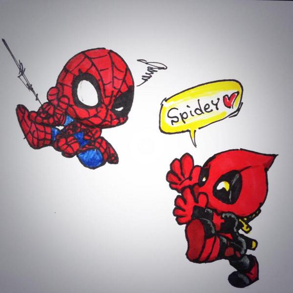 公式トリッキー Lineスタンプ販売中 Pa Twitter 飼い主の落書きコーナー Marvel Comics Deadpool Spiderman デッドプール スパイダーマン アメコミ デプスパ Http T Co Hey99we6of