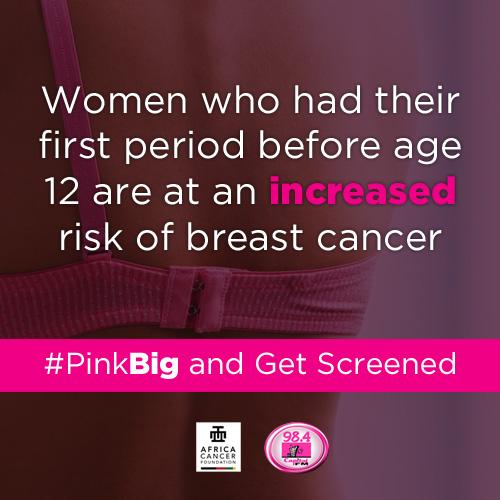 CapitalFMKenya's tweet image. Women who had their first period before age 12 are at an increased risk of breast cancer #PinkBig @AfriCF