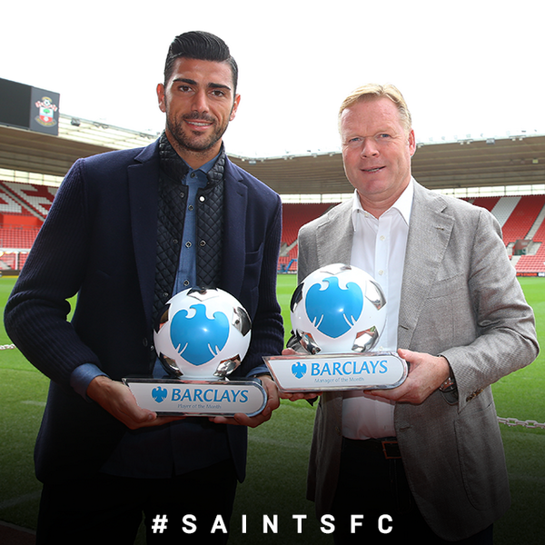 VI_nl's tweet photo. Graziano Pellè en Ronald Koeman zijn verkozen tot speler en manager van de maand september in de PL
via@SouthamptonFC http://t.co/wjkqsaBLyI
