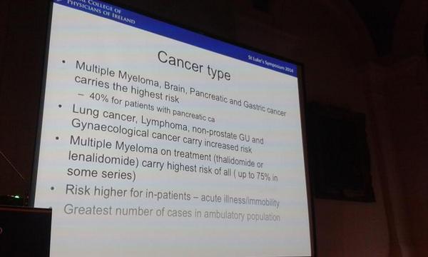 Cancers associated with high risk of thromboembolic disease (deep venous thrombosis & pulmonary embolism) #stlukes14